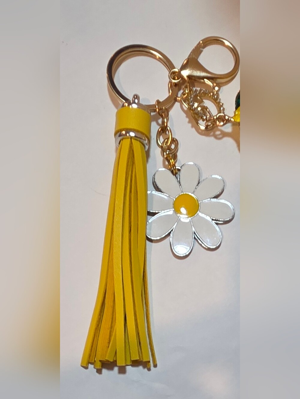 🍋Bright Yellow Lemon Purse Charm • White Daisy Floral Leather Tassel Keychain - Picture 8 of 16
